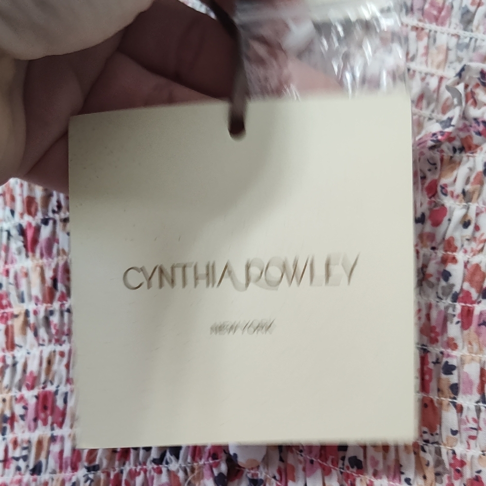 *NWT Cynthia Rowley Pink White Floral Smocked Blouse Long Sleeve Flowy Blouse - Picture 3 of 6